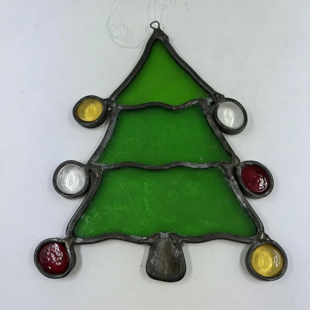 Vintage Stained‎ Glass Christmas Tree & Candle Window Hangers 6.5